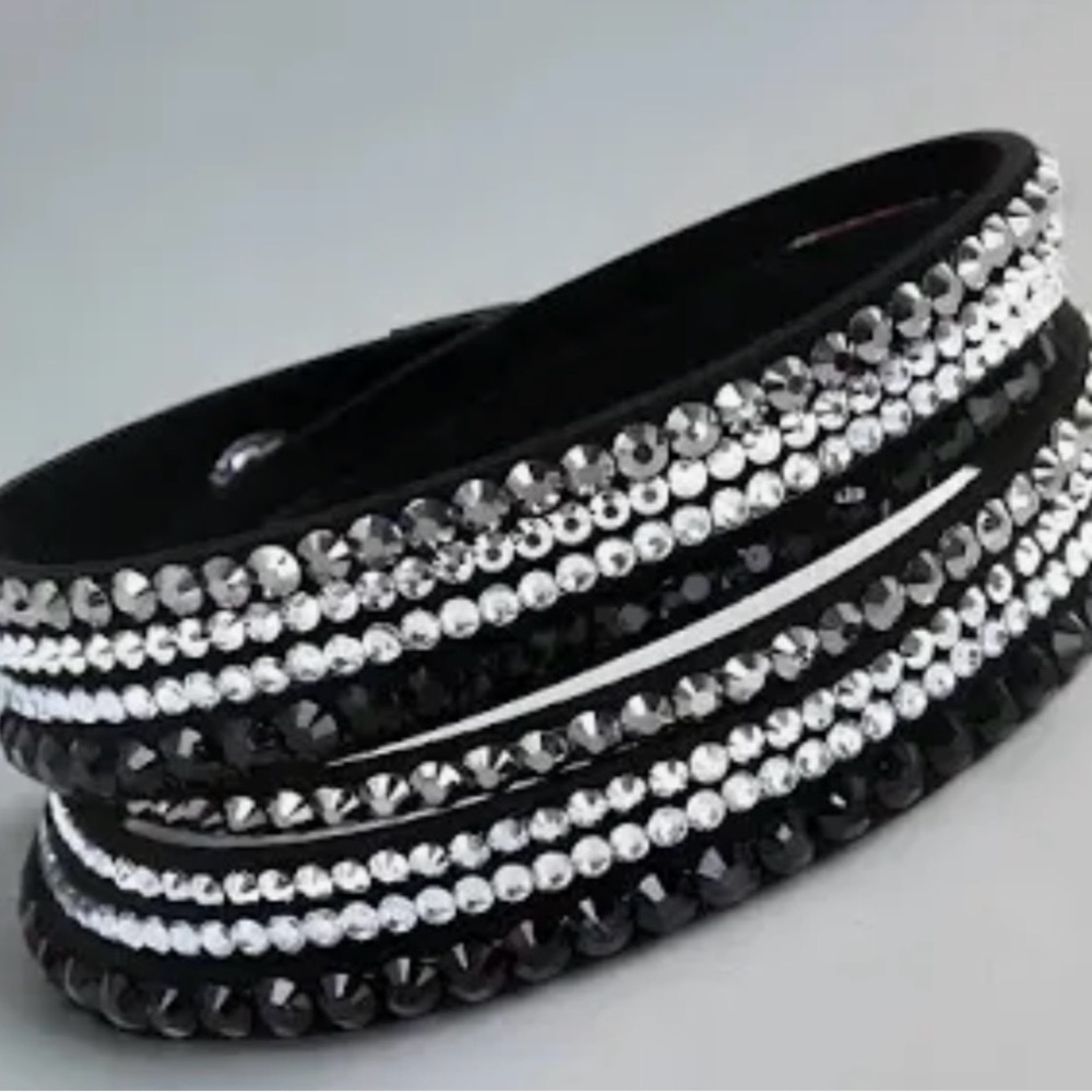 Swarovski Double Wrap Slake Bracelet in Faux Leather